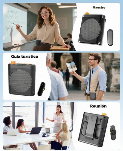 Vista 7 de Tearstone Amplificador de voz para profesores con micrófono de solapa magnético inalámbrico, altavoz recargable portátil Bluetooth, 2 micrófonos