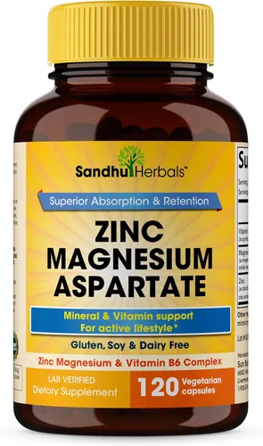 Vista 8 de SANDHUHERBALS Suplemento de aspartato de zinc y magnesio 90 cápsulas con vitamina B6 y zinc Alta absorción, sueño y apoyo inmunológico