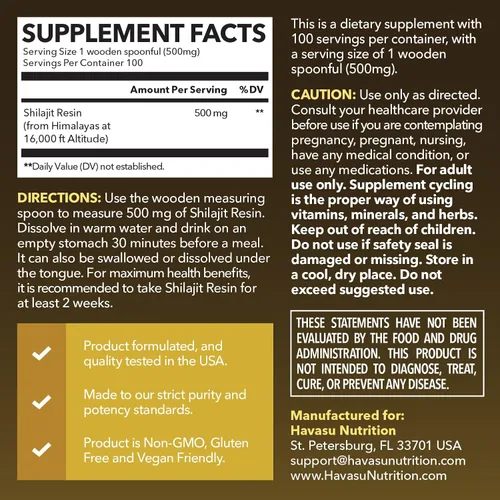 Vista 2 de Resina Shilajit del Himalaya con ácido fúlvico, ácido húmico y más de 80 oligominerales – 500 mg de Shilajit de grado dorado para hombres y mujeres