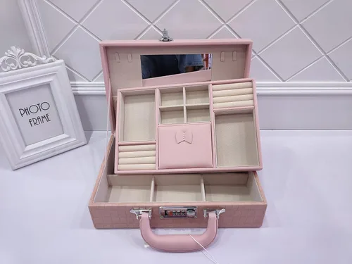 Vista 6 de FREEDARE KENSONE - Joyeros organizadores para mujeres y niñas con espejo estuche portátil de 2 capas de almacenamiento de joyas de viaje con bandeja