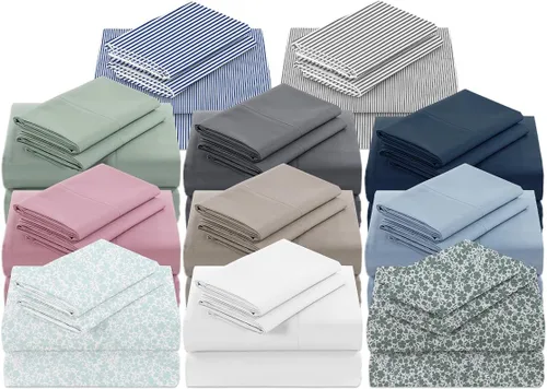 Vista 6 de MyPillow Juego de sábanas de percal – 100% algodón, 200 hilos, tamaño Queen, bolsillo profundo, sensación fresca y crujiente, duradero, juego