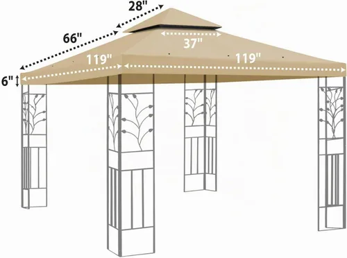 Vista 4 de BenefitUSA Toldo de repuesto para kiosco de 10 x 10 pies, cubierta superior de doble nivel (beige)