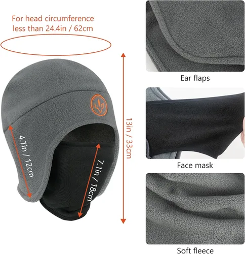 Vista 4 de BASSDASH Gorro de forro polar suave 2 en 1 con máscara de esquí, orejera, pesca en hielo, gorro de caza para hombres y mujeres, clima frío invierno