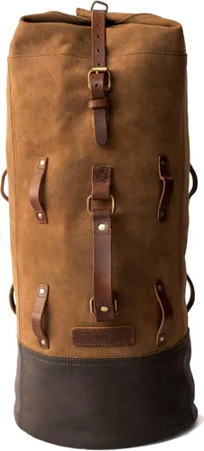 Vista 9 de Bolsa de lona para motocicleta de cuero genuino de grano completo resistente de inspiración militar Alforja Bolsa de fin de semana Con correas