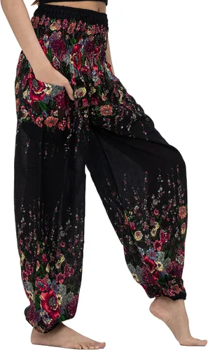 Vista 2 de B BANGKOK PANTS Pantalones harem para mujer, ropa bohemia con bolsillos