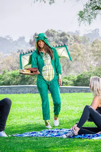 Vista 4 de Tipsy Elves Disfraz de dragón para mujer mono de monstruo mítico verde de Halloween