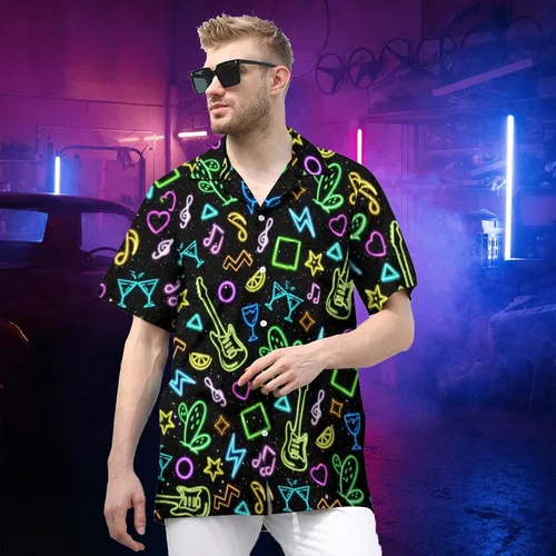 Vista 4 de Camisas hawaianas para hombre, estilo retro, casual, con botones, para fiesta y playa