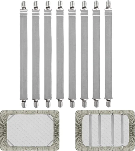 Vista 11 de 4 correas ajustables entrecruzadas para sábana bajera (4 unidades, color negro)