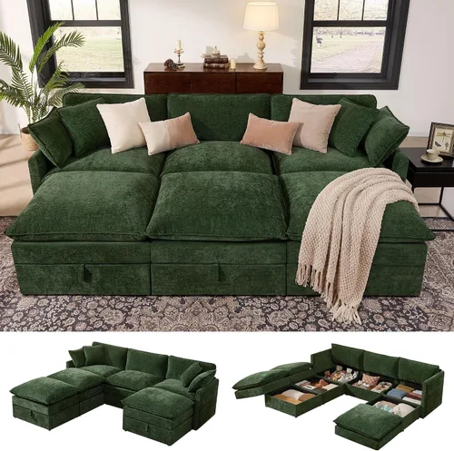 Vista 32 de Ihanherry Sofá modular de 103 pulgadas con almacenamiento, sofá de nube en forma de U con otomanas móviles y 4 almohadas, sofás seccionales
