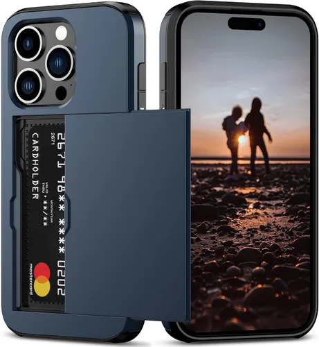 Vista 57 de Nvollnoe Compatible con iPhone 15 Funda con ranura para tarjetas, resistente, protectora de doble capa, a prueba de golpes, ranura oculta