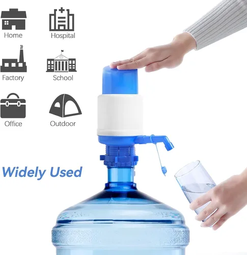 Vista 3 de Bomba de botellas de agua, bomba de jarra de agua portátil azul, dispensador de agua manual con un tubo extra corto que se adapta a la mayoría