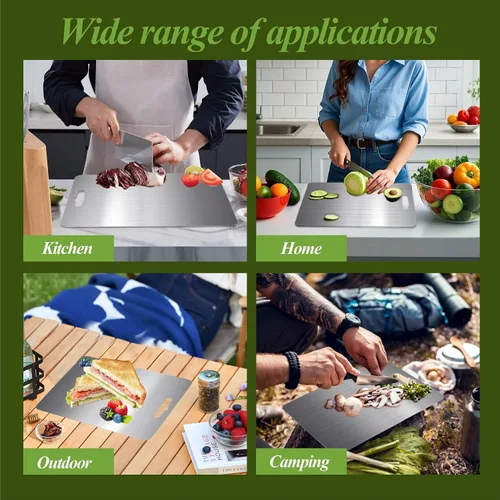 Vista 7 de Tabla de cortar de titanio, tablas de cortar de titanio 100% puro para cocina, doble cara de grado alimenticio, tabla de cortar apta