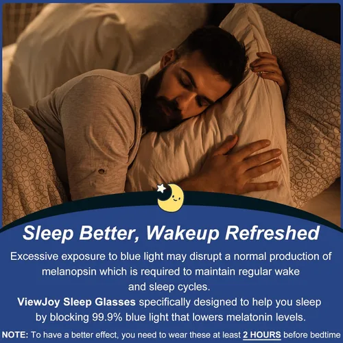 Vista 4 de ViewJoy Gafas para Dormir 99.9% Lentes de Luz Azul con Doble Capa AR, Lente Ámbar Naranja para Computadora, Juegos y Reducción de Fatiga Visual