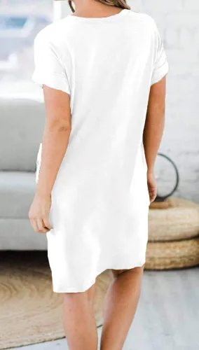 Vista 5 de Vestidos casuales de verano sueltos para mujer con bolsillos, cuello en V, vaporoso, vestido de playa, manga con puños, cómodo