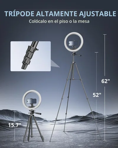 Vista 3 de UBeesize - Luz en forma de anillo de 12 pulgadas con soporte, luz en forma de anillo para selfies con soporte de trípode extensible de 50" y soporte