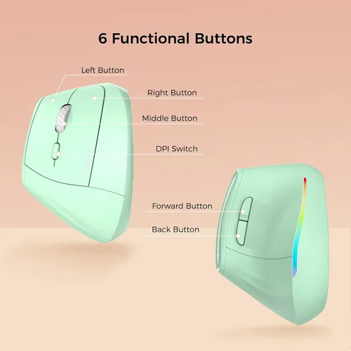 Vista 6 de KYSONA Ratón ergonómico inalámbrico de 57°, ratón vertical, ratón para túnel carpiano, luz RGB, recargable, Bluetooth y 2.4G, ajuste de DPI de 5