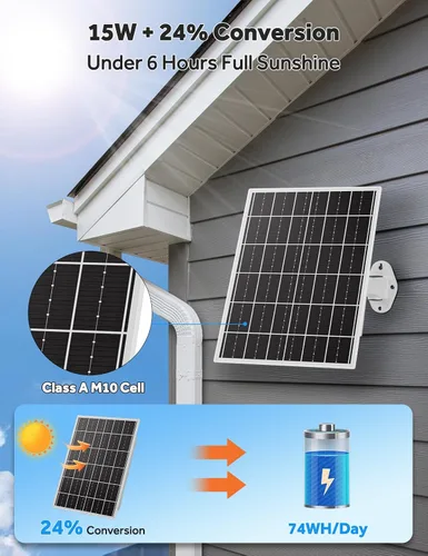 Vista 3 de Kit de panel solar de 15 W 5 V con batería LiFePO4 de 20000 mAh, controlador MPPT - Cámaras de energía para exteriores, cámaras de seguridad