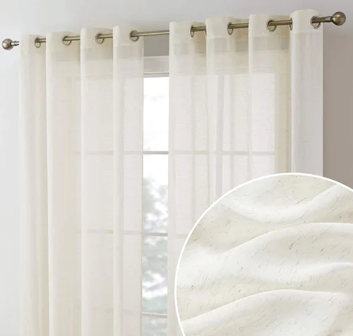 Vista 10 de HLC.ME Sierra Linen - Cortinas de lino sintético con textura semitransparentes que mantienen la privacidad y filtran la luz solar, con ojales, Blanco