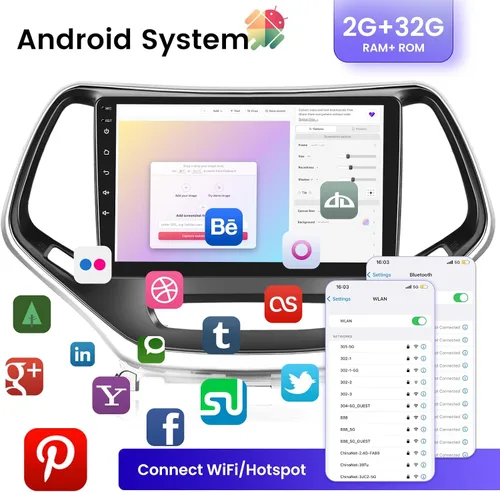 Vista 3 de Radio Android de 2 GB+64 GB para Jeep Cherokee 2013-2018, pantalla táctil de 10.1 pulgadas, estéreo de coche, Carplay y Android