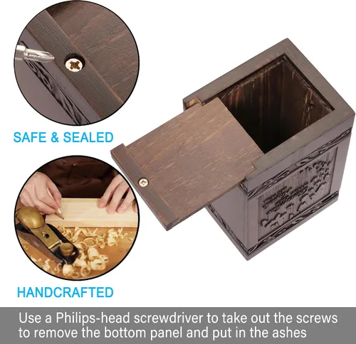Vista 3 de Urnas de cremación para cenizas humanas, adultos, machos y hembras, caja de urnas de mariposa tallada de madera y ataúd para hombres, mujeres