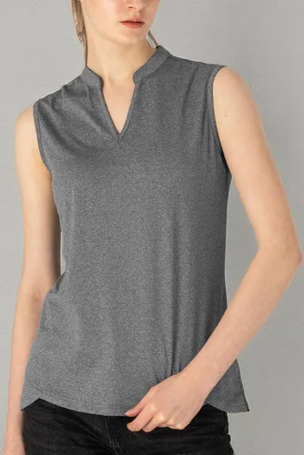 Vista 8 de BASUDAM Polo de golf sin mangas para mujer, cuello en V, sin cuello, camisetas de tenis para correr, secado rápido