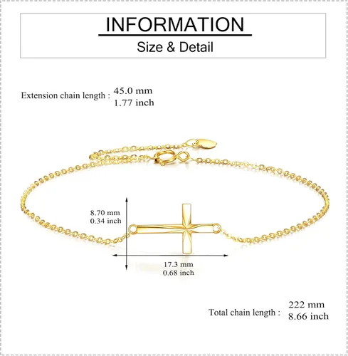 Vista 5 de ELFRONT Pulsera de cruz de oro amarillo de 14 quilates para mujer, regalos de joyería de cruz para ella, Oro amarillo, Sin gemas.