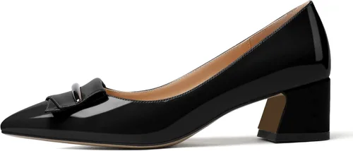 Vista 2 de YODEKS Zapatos de tacón grueso para mujer, tacón de bloque bajo, punta puntiaguda, zapatos de tacón para el trabajo, casual, vida diaria, fiesta