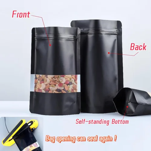 Vista 5 de 100 bolsas a prueba de olores, bolsas de Mylar negras resellables, bolsas Ziplock de 3.9 x 5.9 in Bolsas Mylar con ventana,Bolsas sellables de pie