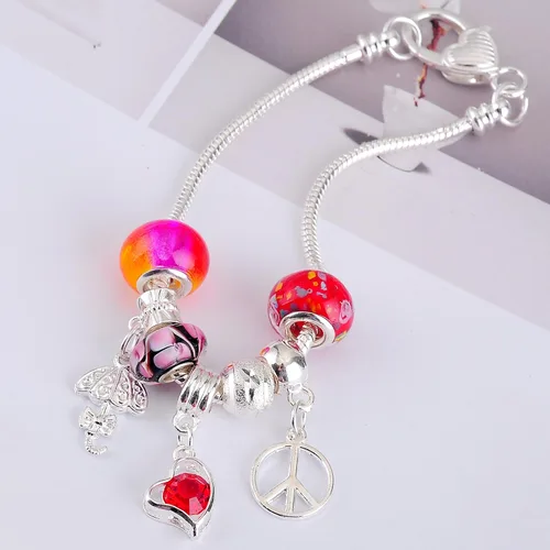 Vista 5 de rubyca 10pcs blanco bañado en plata corazón langosta Cadena de Serpiente Europea Pulsera de Perlas de Fit Encanto