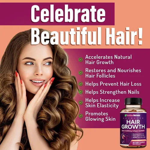 Vista 2 de Paquete de 2 vitaminas para el crecimiento del cabello para mujeres Biotina 10,000 mcg, colágeno, OptiMSM® patentado, goMCT®, saw palmetto