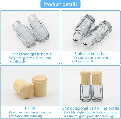 Vista 2 de 10 botellas de vidrio negro de 0.1 fl oz para aceites esenciales, mini rollo en frascos, cosméticos, contenedores de muestras de perfume, incluye