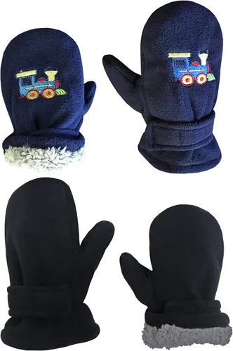 Vista 25 de N'Ice Caps Baby Toddler Mittens Kids 2 Pair Pack Fleece Warm Sherpa Lined Negro + Gris