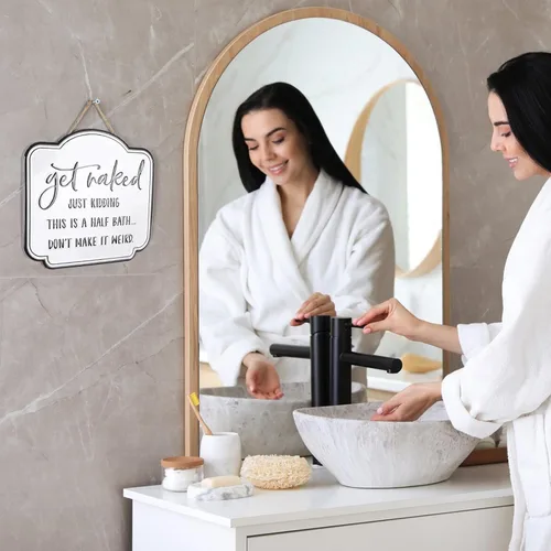 Vista 3 de LIVDUCOT Cartel de lata de baño divertido con texto en inglés «Get Naked», letrero de metal esmaltado negro sobre blanco, cita vintage para baño