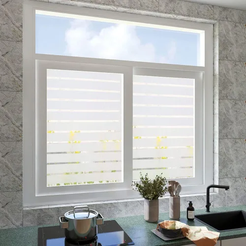 Vista 4 de Película esmerilada de 2/4 rayas para ventana, calcomanía de privacidad para ventana, calcomanías decorativas de vinilo para ventana, protección UV