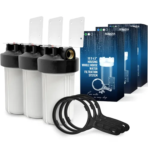 Vista 14 de Sistema purificador de filtro para toda la casa de 10 x 4.5 pulgadas de alta capacidad para agua de pozos o ciudades, botón de alivio de Verde