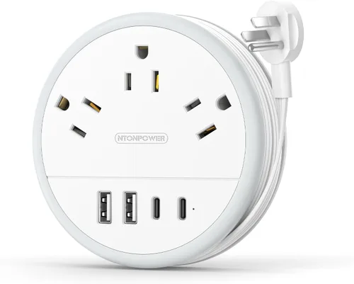 Vista 11 de NTONPOWER - Cable de extensión de enchufe plano, regleta de alimentación de viaje con 2 USB C y 3 tomas 4 puertos USB, cable de extensión plano de 4