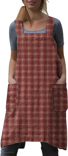 Vista 12 de WROLEM Women's Cross Back Pinafore Apron with Large Pockets Home Kitchen, Restaurant, Coffee house,Cooking Gardening Works