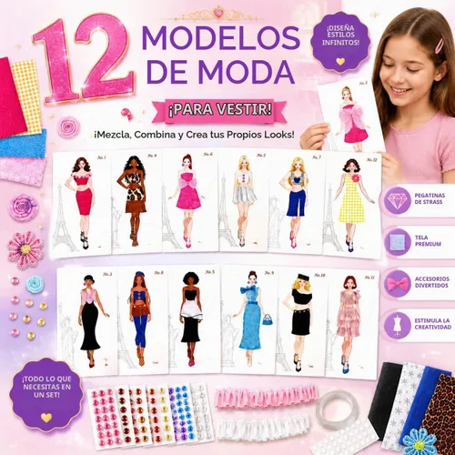 Vista 2 de AGENTLAN Kit de diseño de moda para niñas, libro de actividades de moda