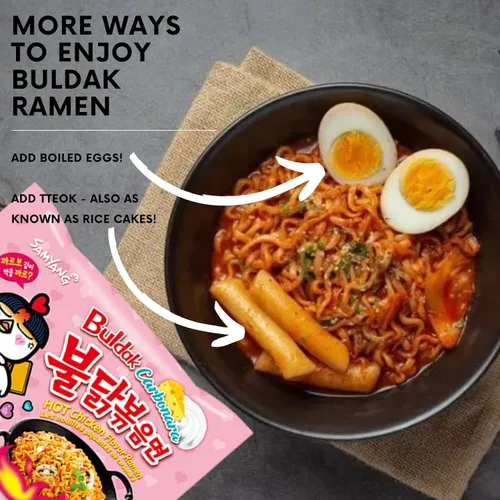 Vista 4 de Samyang Buldak - Fideos de pollo caliente, paquete variado de 4 sabores con palillos MunchMo