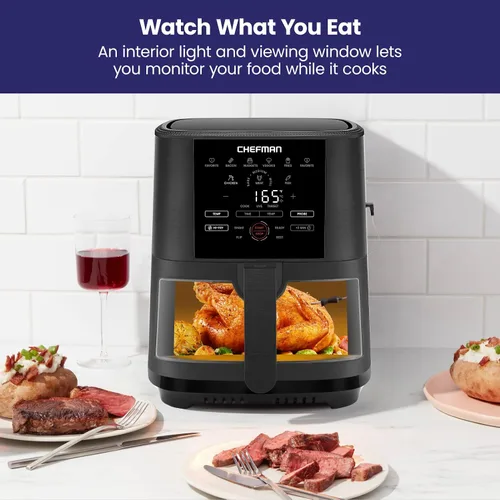 Vista 7 de CHEFMAN Freidora de aire digital de 5 cuartos de galón con sonda de temperatura, 8 ajustes preestablecidos de cocción personalizables, gran ventana