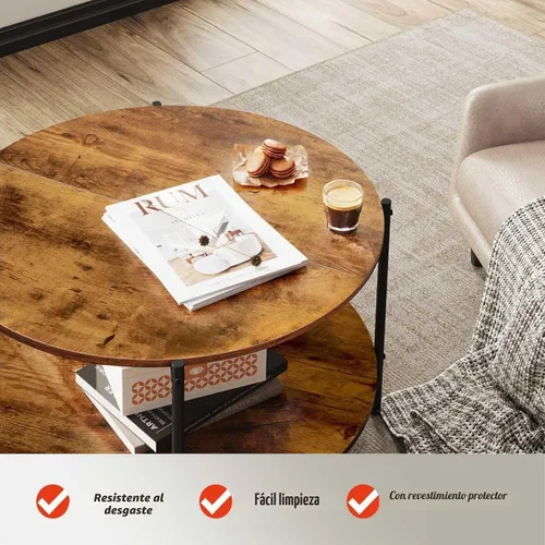 Vista 5 de WLIVE - Mesa de centro redonda, mesa de café pequeña de 32.6" con estante de almacenamiento, mesa de centro de madera de 2 niveles para sala