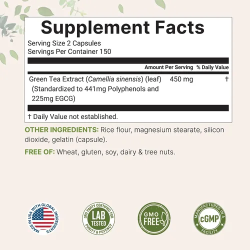Vista 2 de Micro Ingredients Extracto de té verde extra fuerte, 300 cápsulas Suministro para 5 meses Suplemento antioxidante de polifenoles de máxima