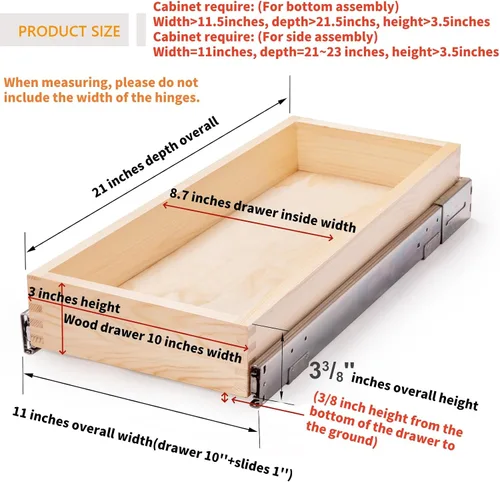 Vista 2 de Mulush Organizador de cajones de madera deslizante de cierre suave de 10 pulgadas de ancho x 21 pulgadas de profundidad x 3 pulgadas de alto