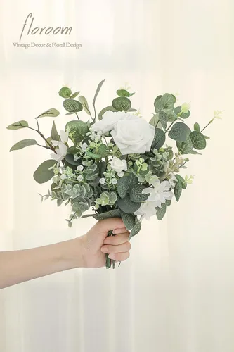 Vista 5 de Floroom 3 tipos de tallos artificiales de eucalipto de dólar plateado, 19 piezas de plantas falsas de relleno para bricolaje, ramos de boda, centros