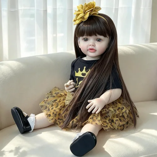 Vista 4 de iCradle - Muñeca realista de 22 pulgadas, muñeca de princesa recién nacida de vinilo de cuerpo completo con pelo largo, posable, para niños a partir