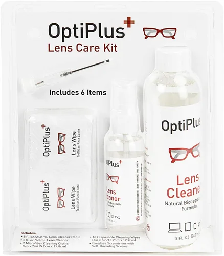 Vista 2 de OptiPlus Kit de cuidado de lentes sin alcohol, paños de microfibra, toallitas, destornillador para lentes