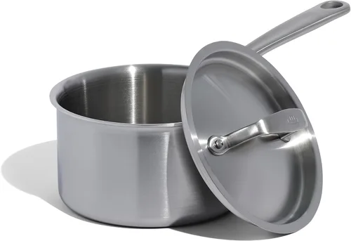 Vista 8 de Made In Utensilios de cocina – Cacerola de acero inoxidable de 4 cuartos con tapa – Cacerola recubierta de acero inoxidable de 5 capas – Utensilios