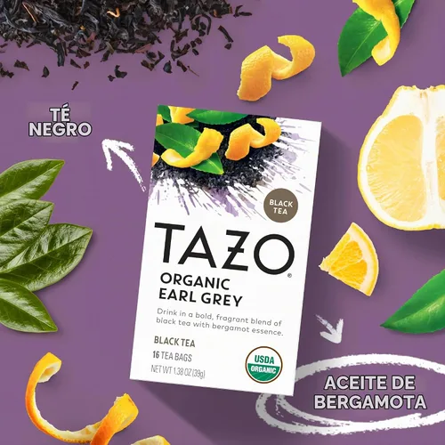 Vista 3 de TAZO Bolsas de té Earl Grey orgánico, té negro con cafeína, 16 bolsas de té en total