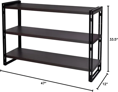 Vista 2 de Estantería industrial de madera rústica y metal de 3 niveles (gris oscuro, 3 niveles)