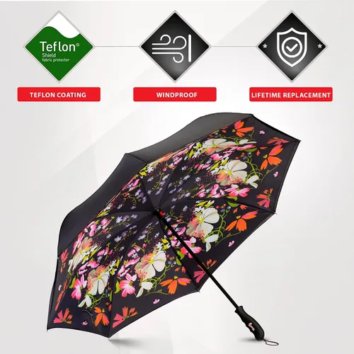 Vista 3 de Repel Umbrella Reverse Umbrella - Upside Down Inverted Reversible Wind Resistant Design - Teflon Canopy - Windproof Umbrella with Fiberglass Ribs